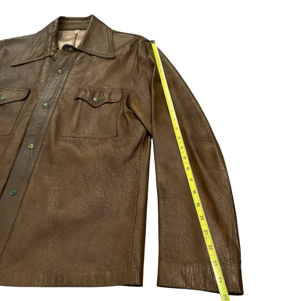 vintage 70s scully men’s leather jacket shirt brown western size 40 medium - Picture 9 of 11